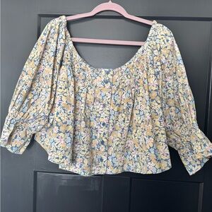 Free People Floral Blouse in Yellow and Blue